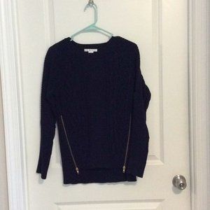 Cabi Sz S Sweater Cable Knit Pullover Side Zippers Navy Blue Cotton Blend